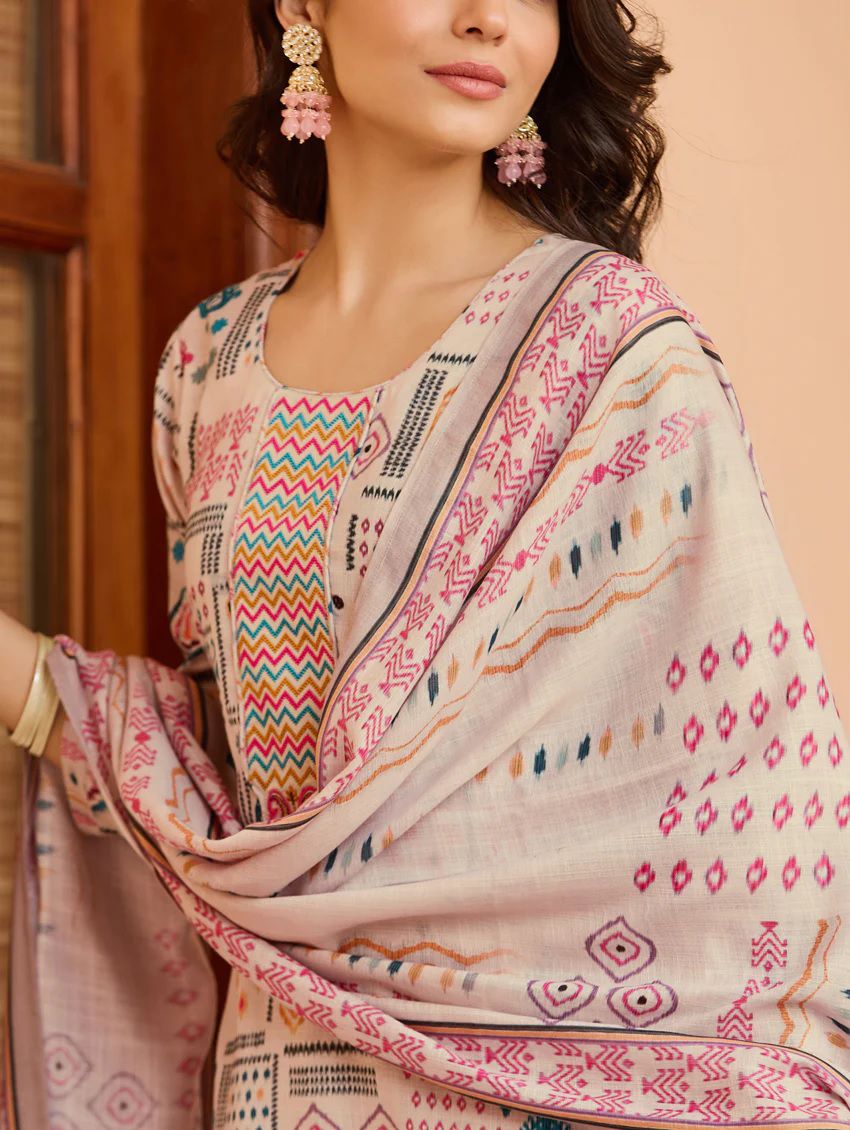 Elegant Cotton Flax Chanderi Set