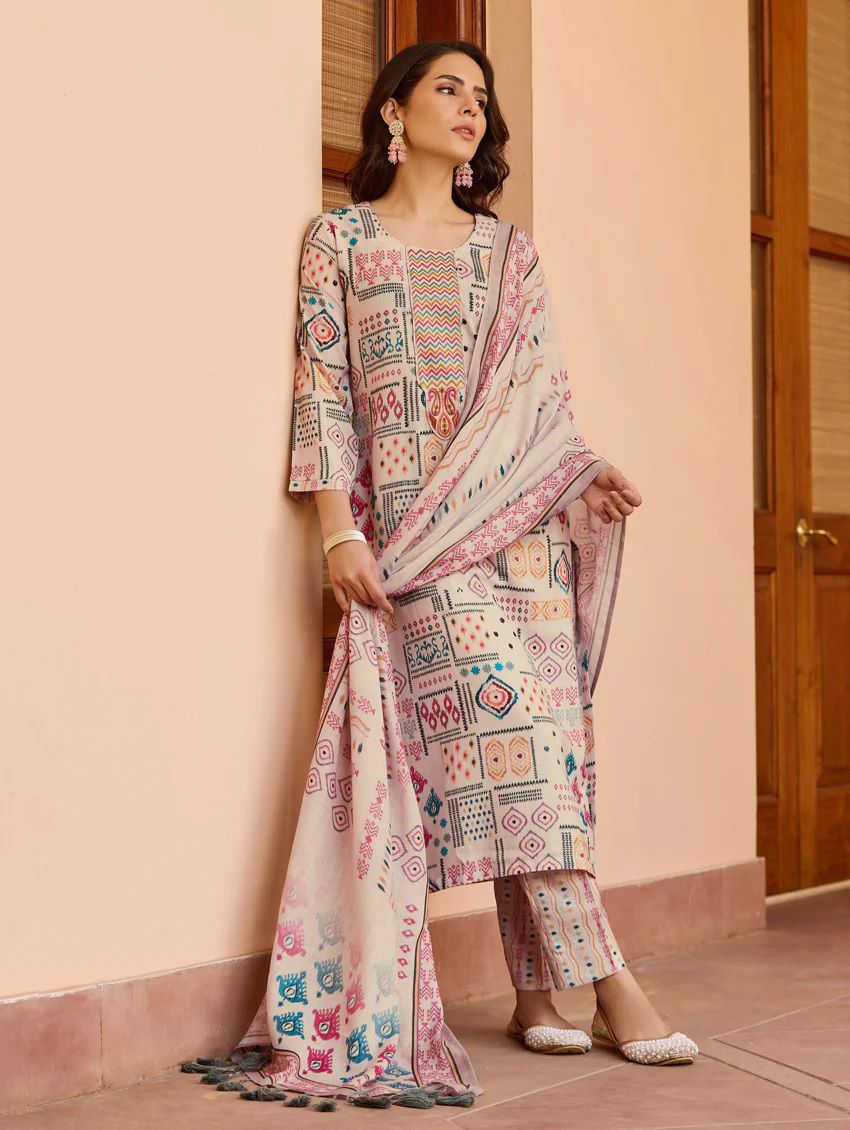 Elegant Cotton Flax Chanderi Set