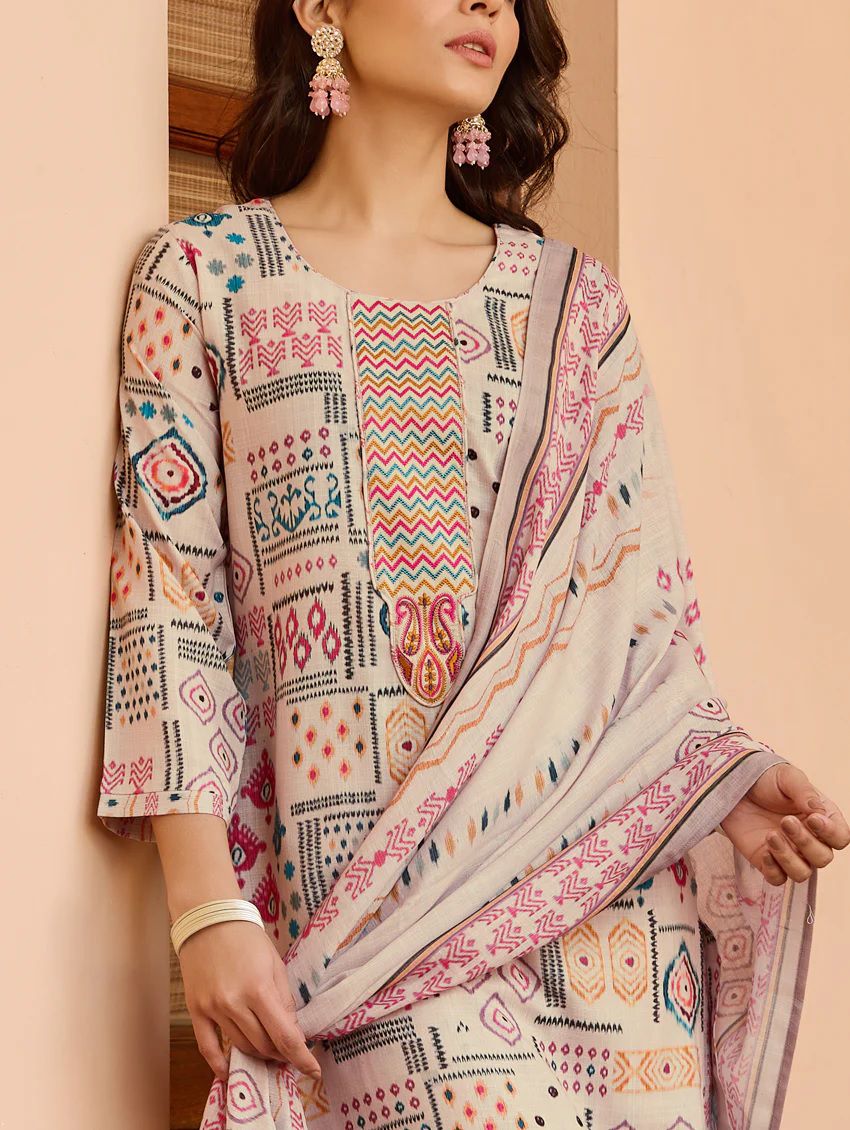 Elegant Cotton Flax Chanderi Set