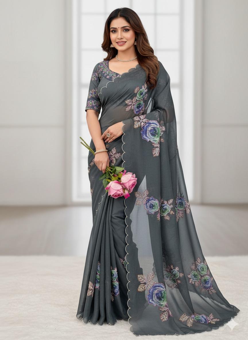 Elegant Tabby Organza Saree with Khatli & Stone Work