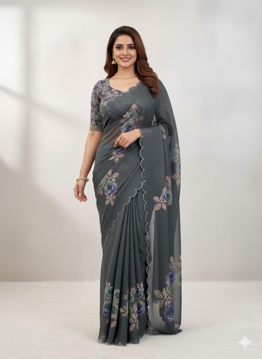Elegant Tabby Organza Saree with Khatli & Stone Work