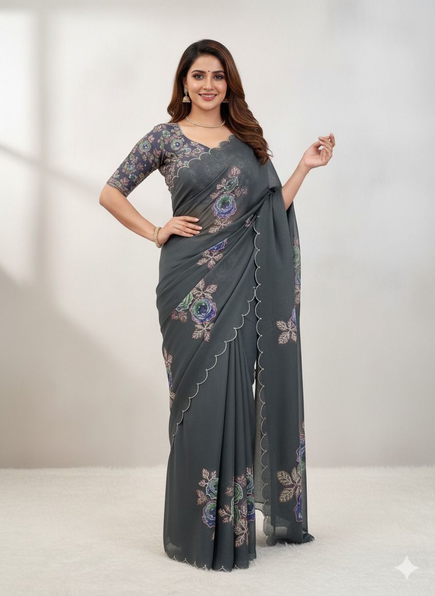 Elegant Tabby Organza Saree with Khatli & Stone Work