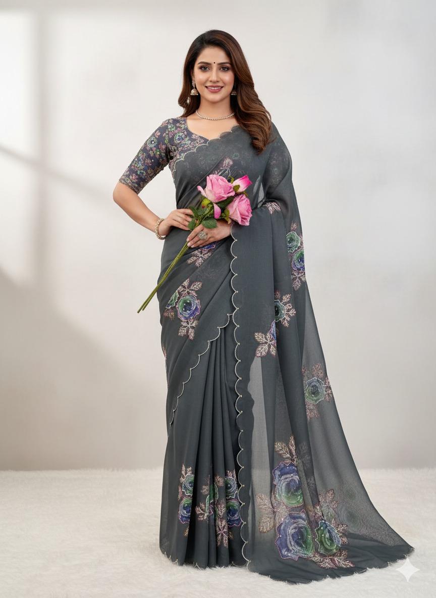 Elegant Tabby Organza Saree with Khatli & Stone Work