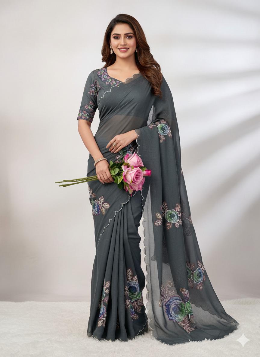 Elegant Tabby Organza Saree with Khatli & Stone Work