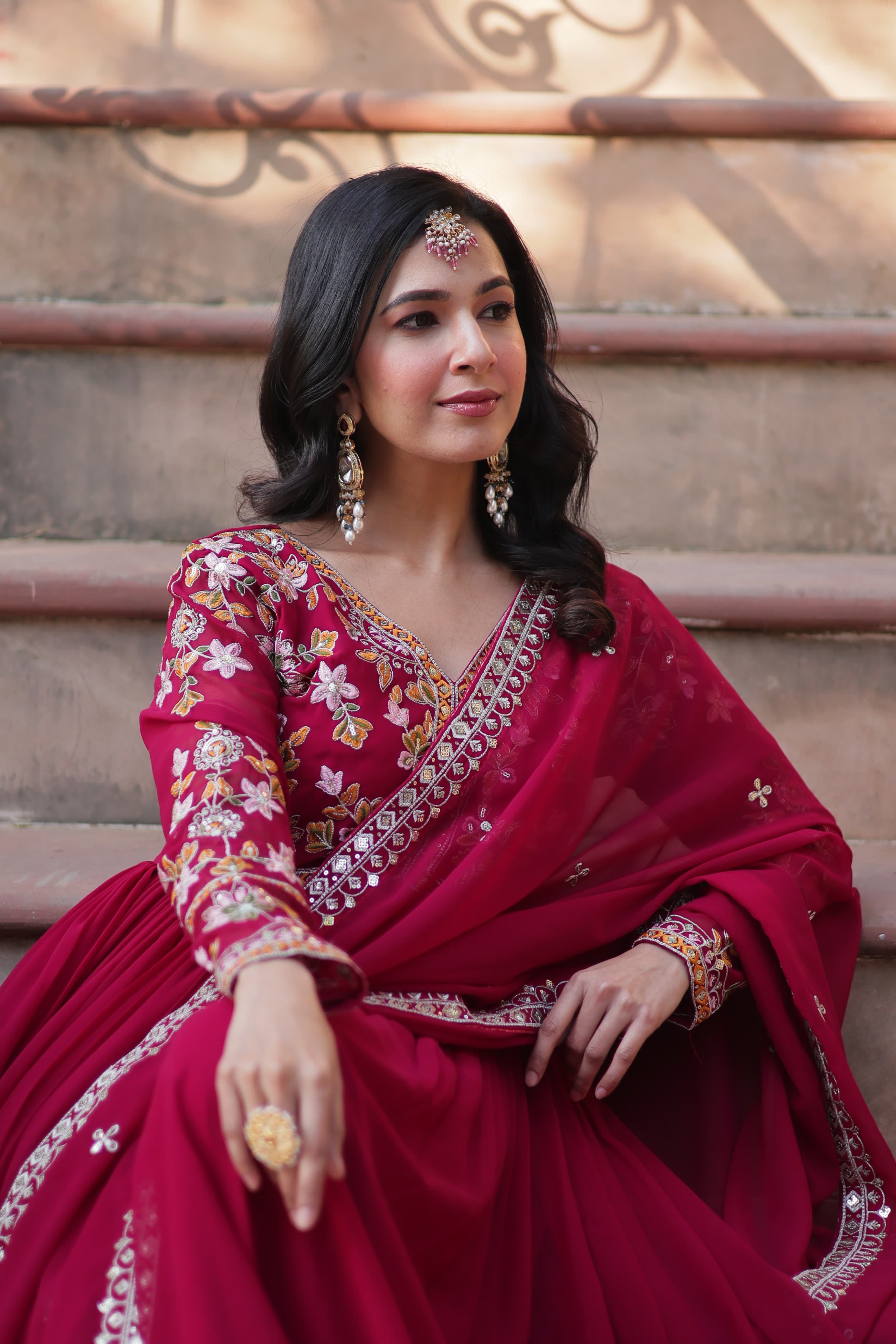 Elegant Faux Blooming Embroidered Zari Sequins Gown with Dupatta
