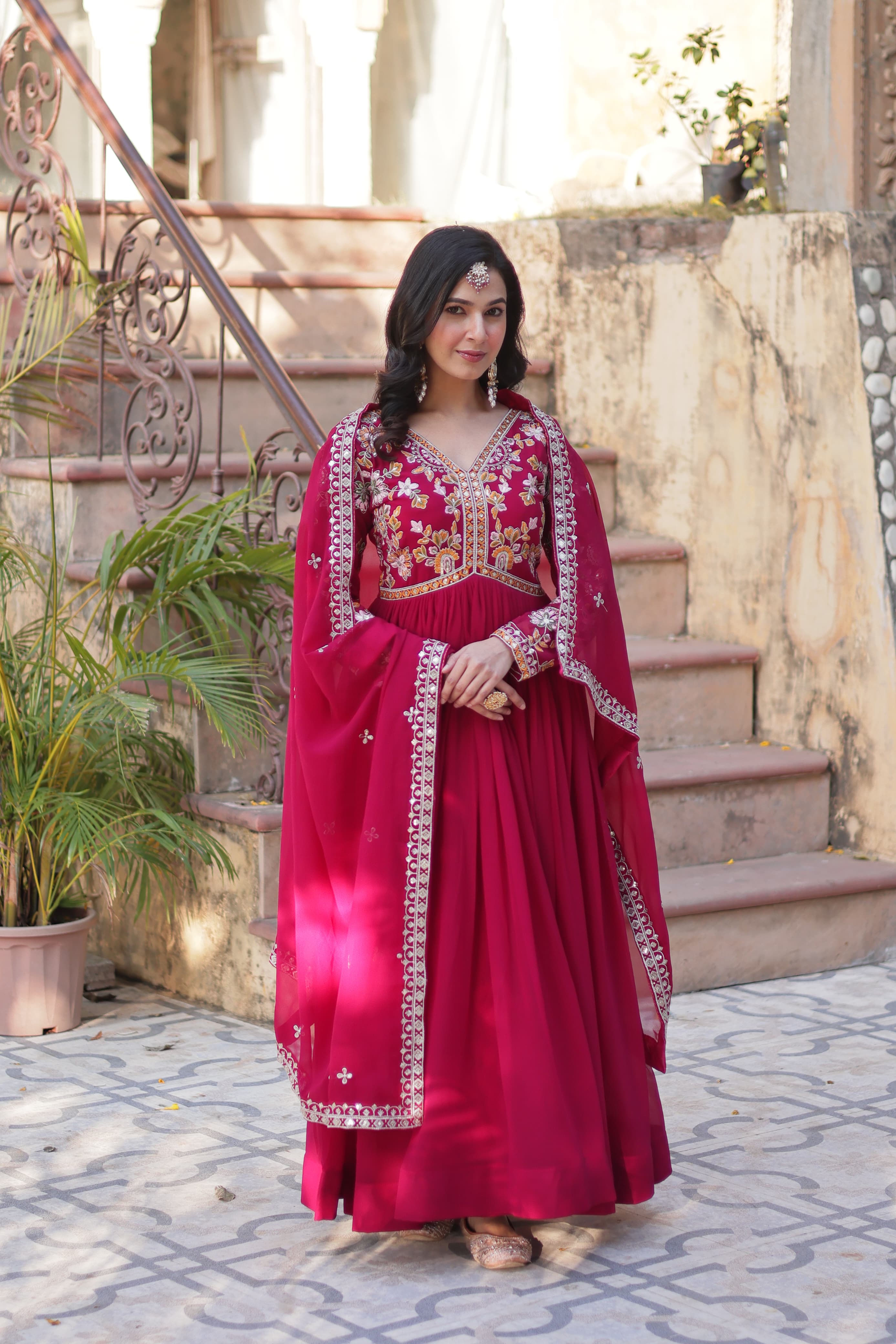 Elegant Faux Blooming Embroidered Zari Sequins Gown with Dupatta