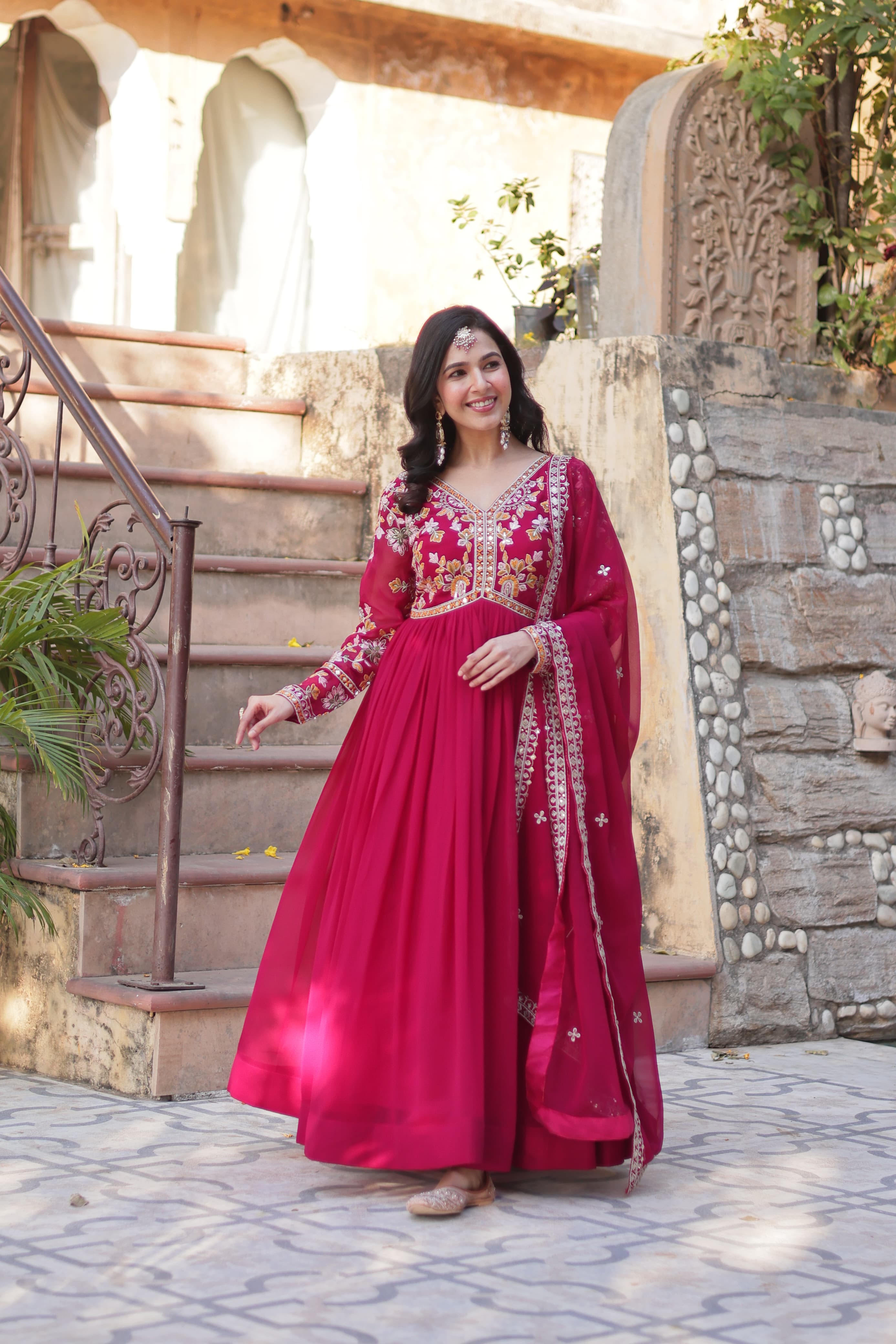 Elegant Faux Blooming Embroidered Zari Sequins Gown with Dupatta