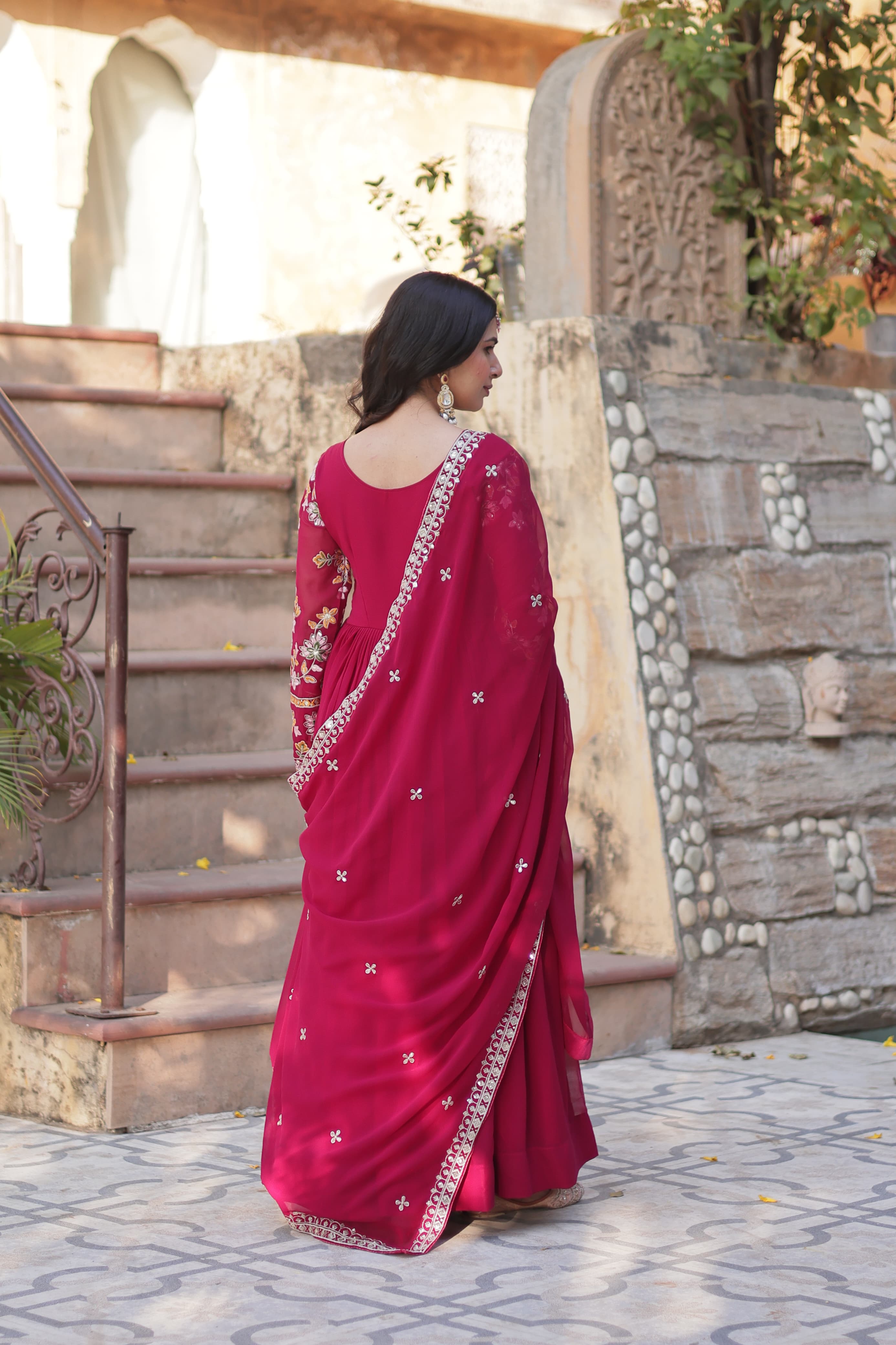 Elegant Faux Blooming Embroidered Zari Sequins Gown with Dupatta