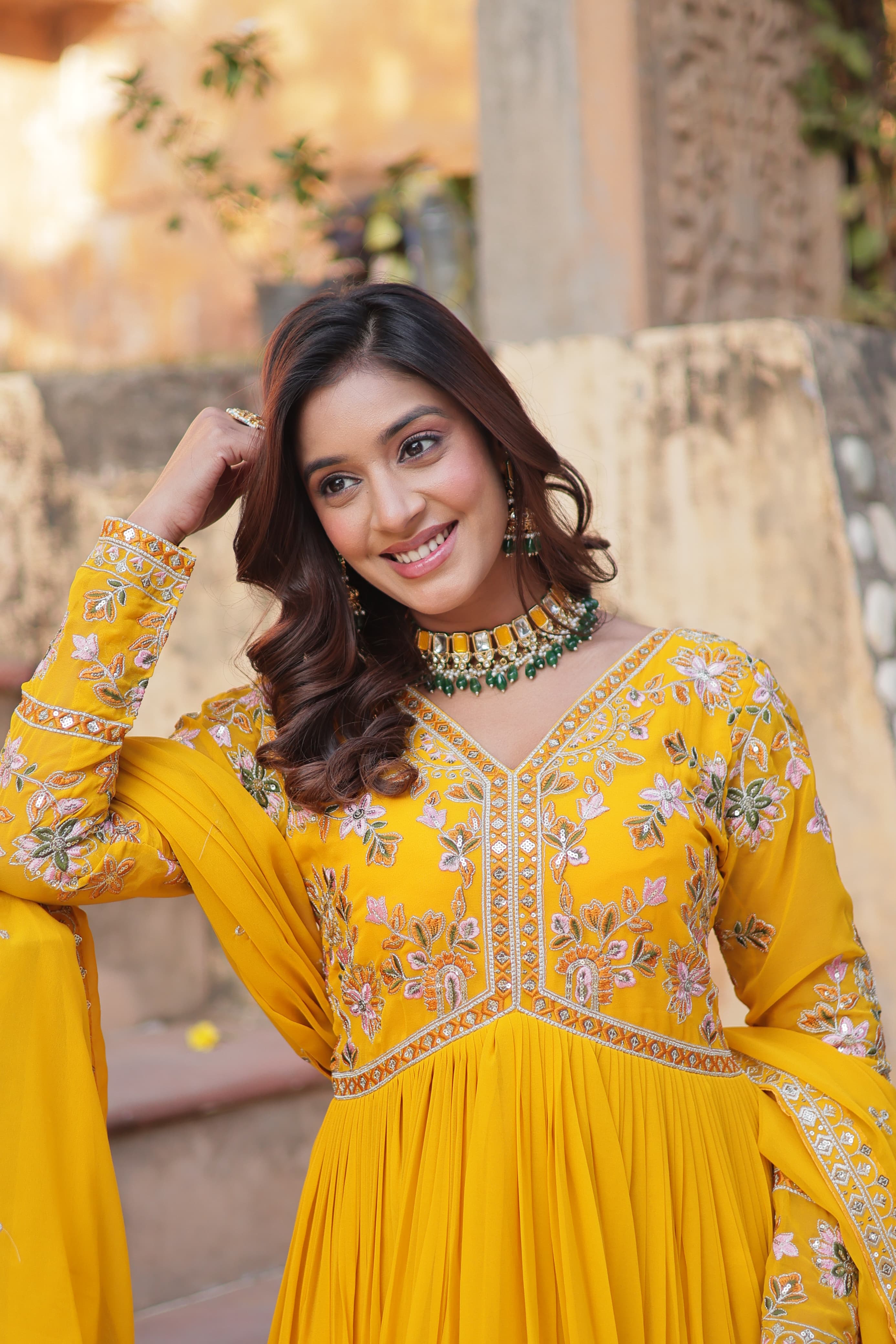 Elegant Faux Blooming Embroidered Zari Sequins Gown with Dupatta