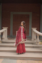 Designer Chinnon Printed With Embroidered Work Sharara Set