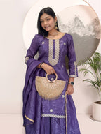 Elegant Heavy Gold Crush Silk Embroidered Kurti Set with Dupatta