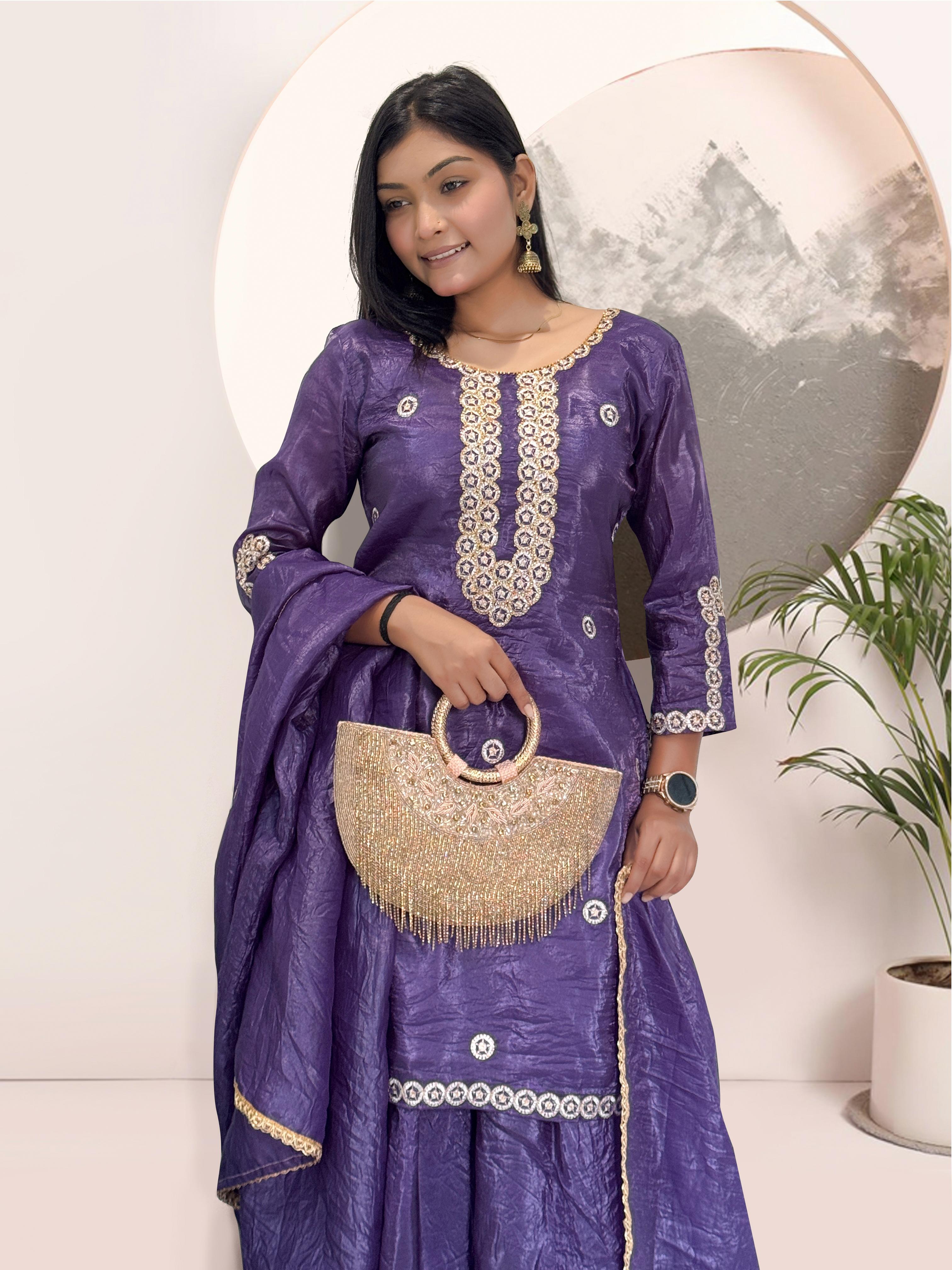 Elegant Heavy Gold Crush Silk Embroidered Kurti Set with Dupatta