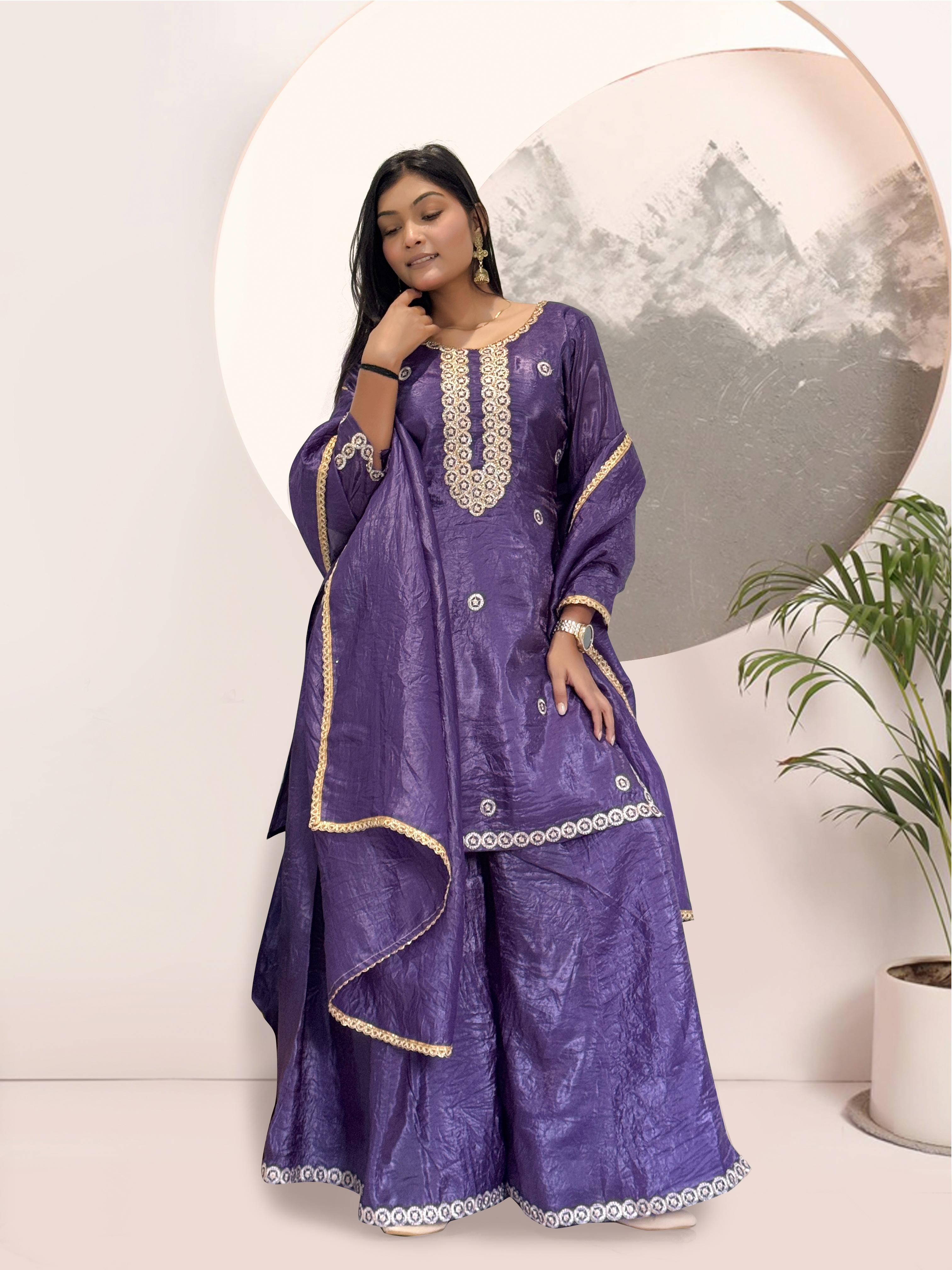 Elegant Heavy Gold Crush Silk Embroidered Kurti Set with Dupatta