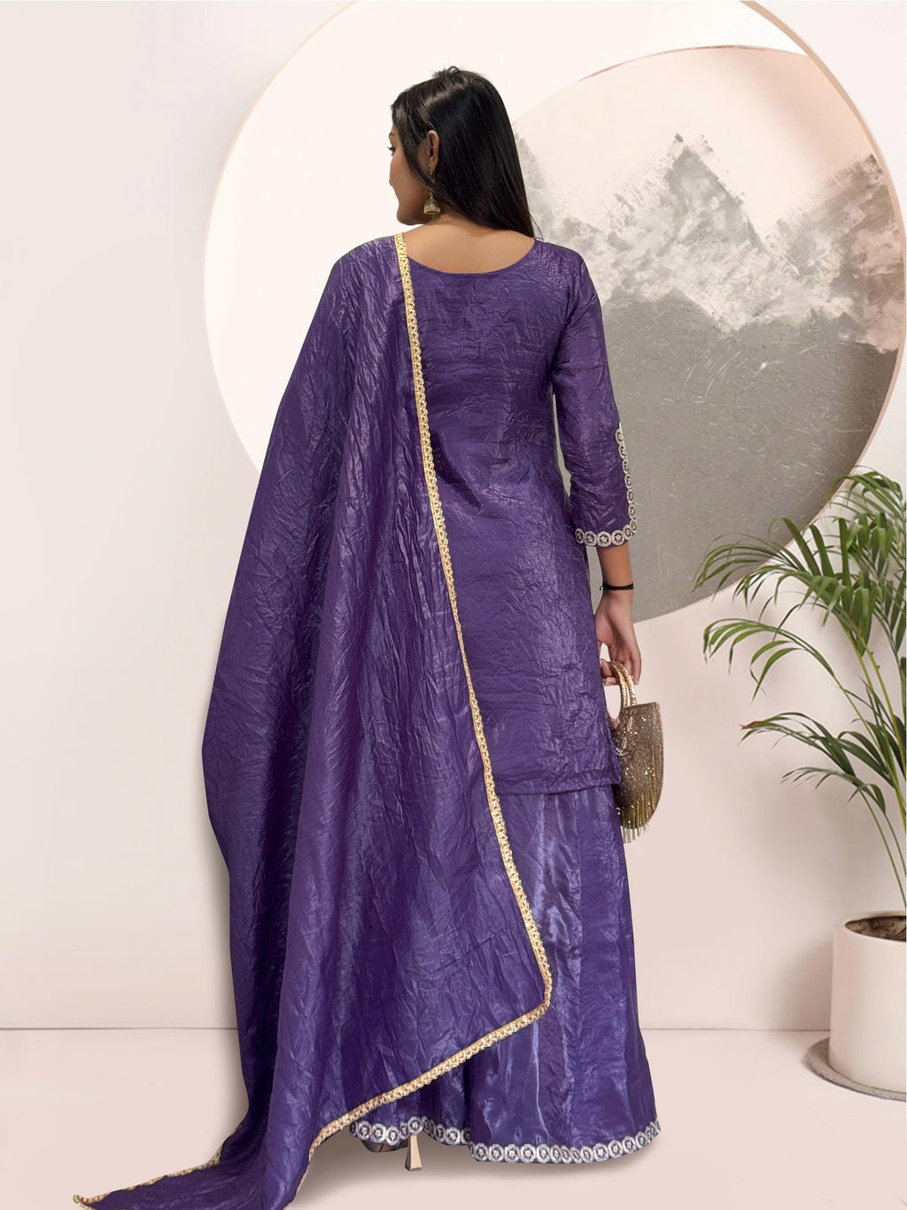 Elegant Heavy Gold Crush Silk Embroidered Kurti Set with Dupatta