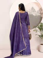 Elegant Heavy Gold Crush Silk Embroidered Kurti Set with Dupatta