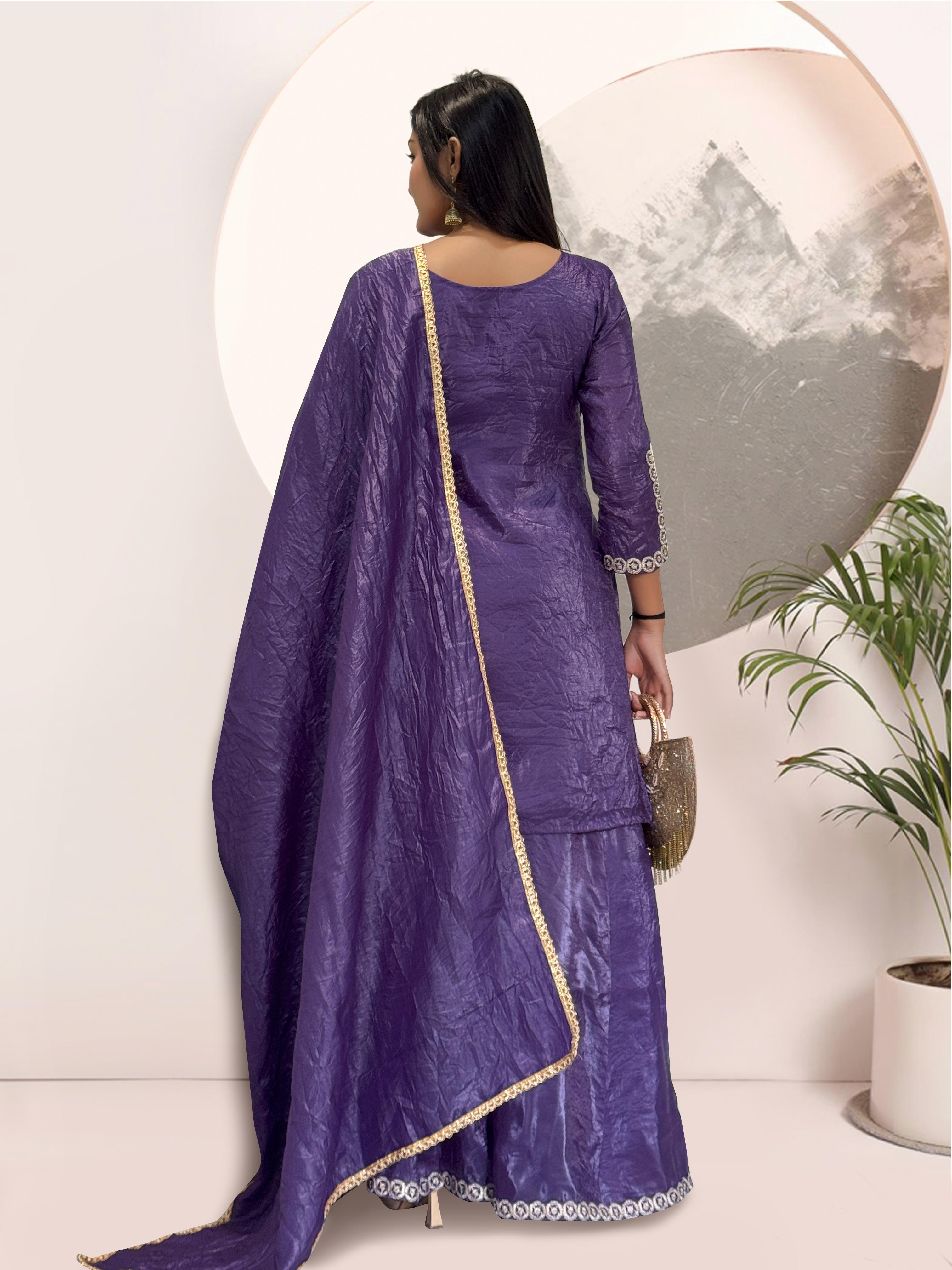 Elegant Heavy Gold Crush Silk Embroidered Kurti Set with Dupatta