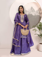 Elegant Heavy Gold Crush Silk Embroidered Kurti Set with Dupatta