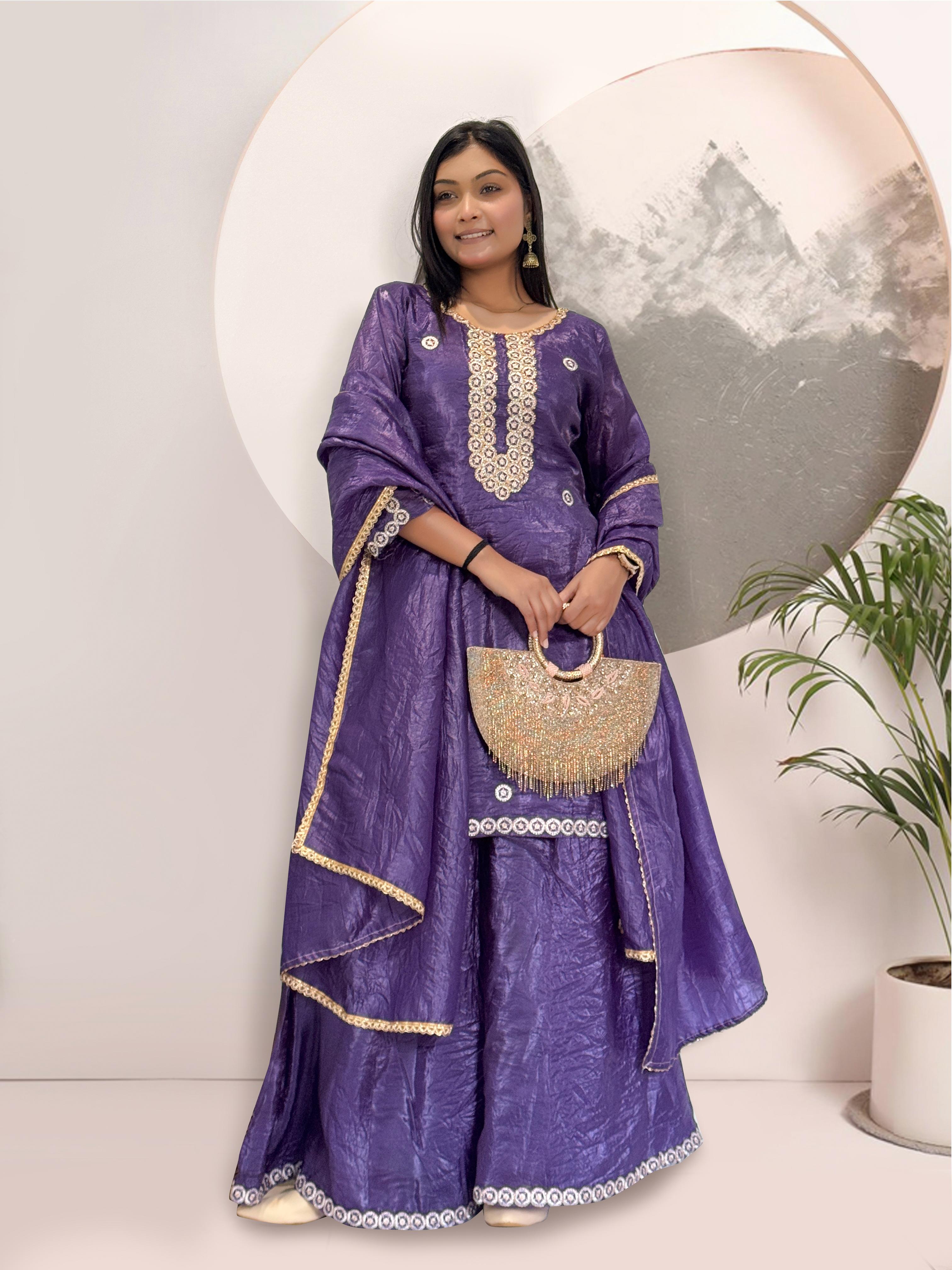 Elegant Heavy Gold Crush Silk Embroidered Kurti Set with Dupatta