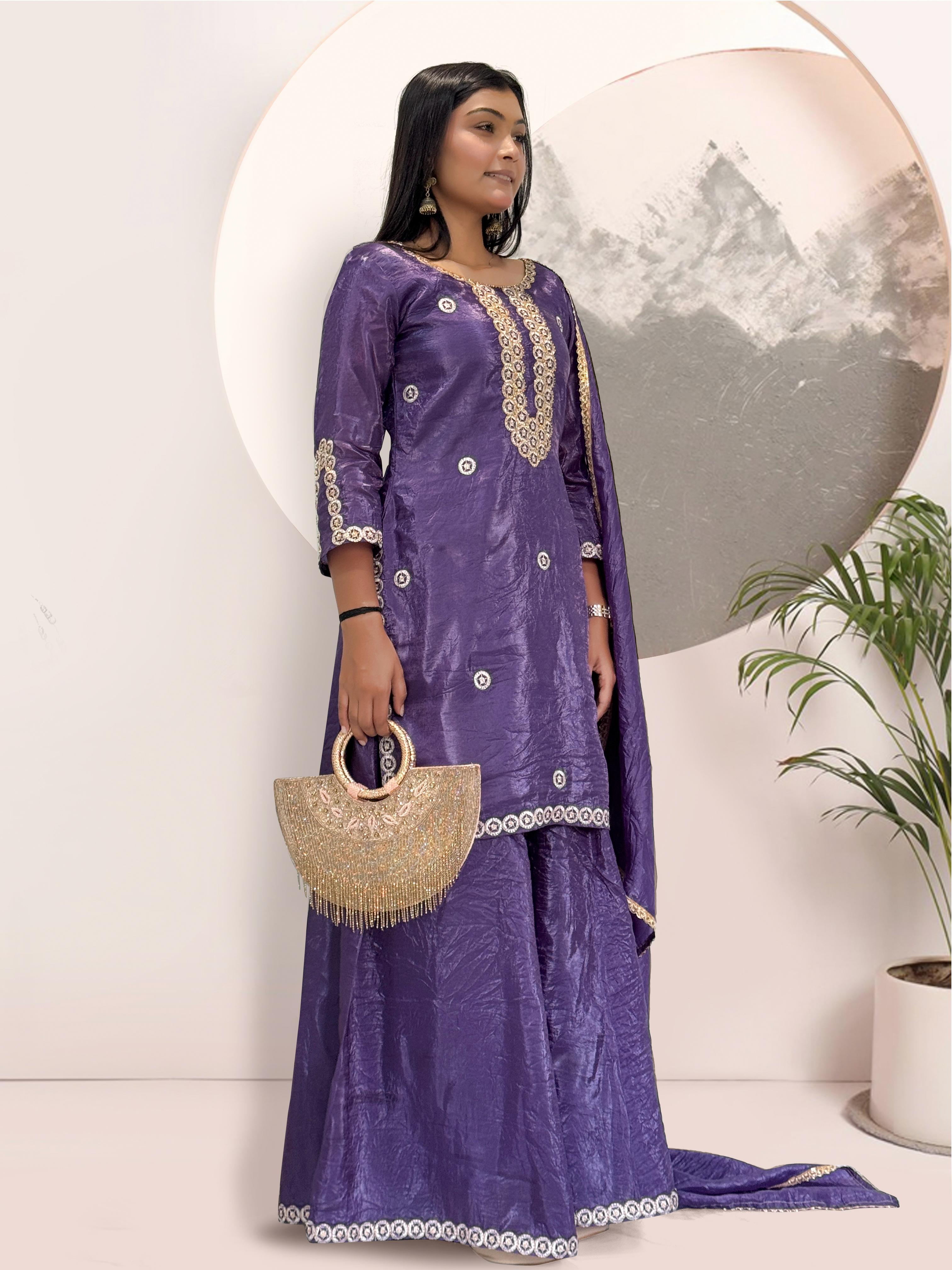 Elegant Heavy Gold Crush Silk Embroidered Kurti Set with Dupatta