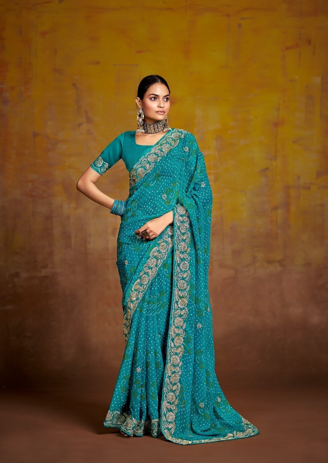 Georgette Saree with Pallu Pitha Embroidery Work