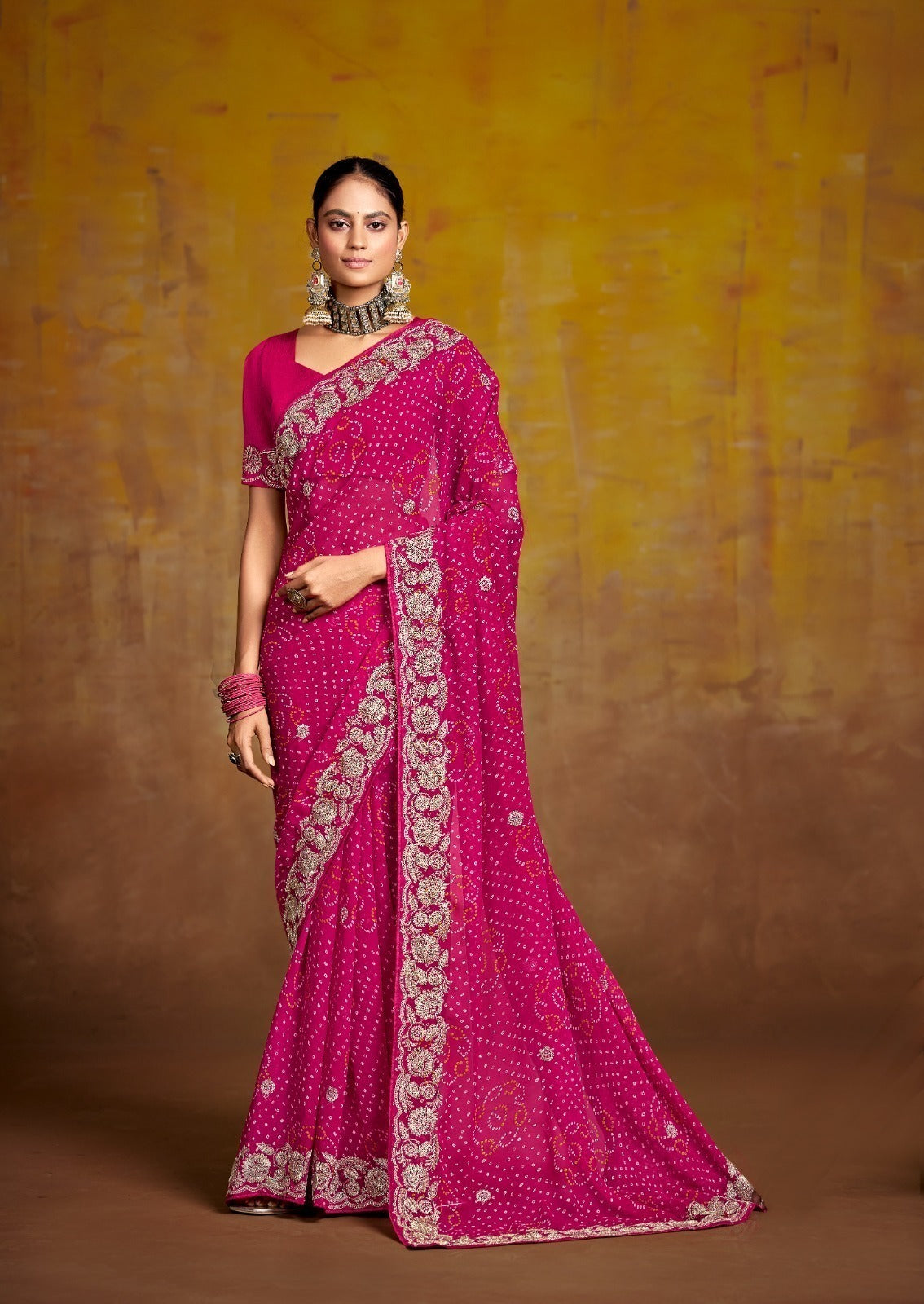 Georgette Saree with Pallu Pitha Embroidery Work