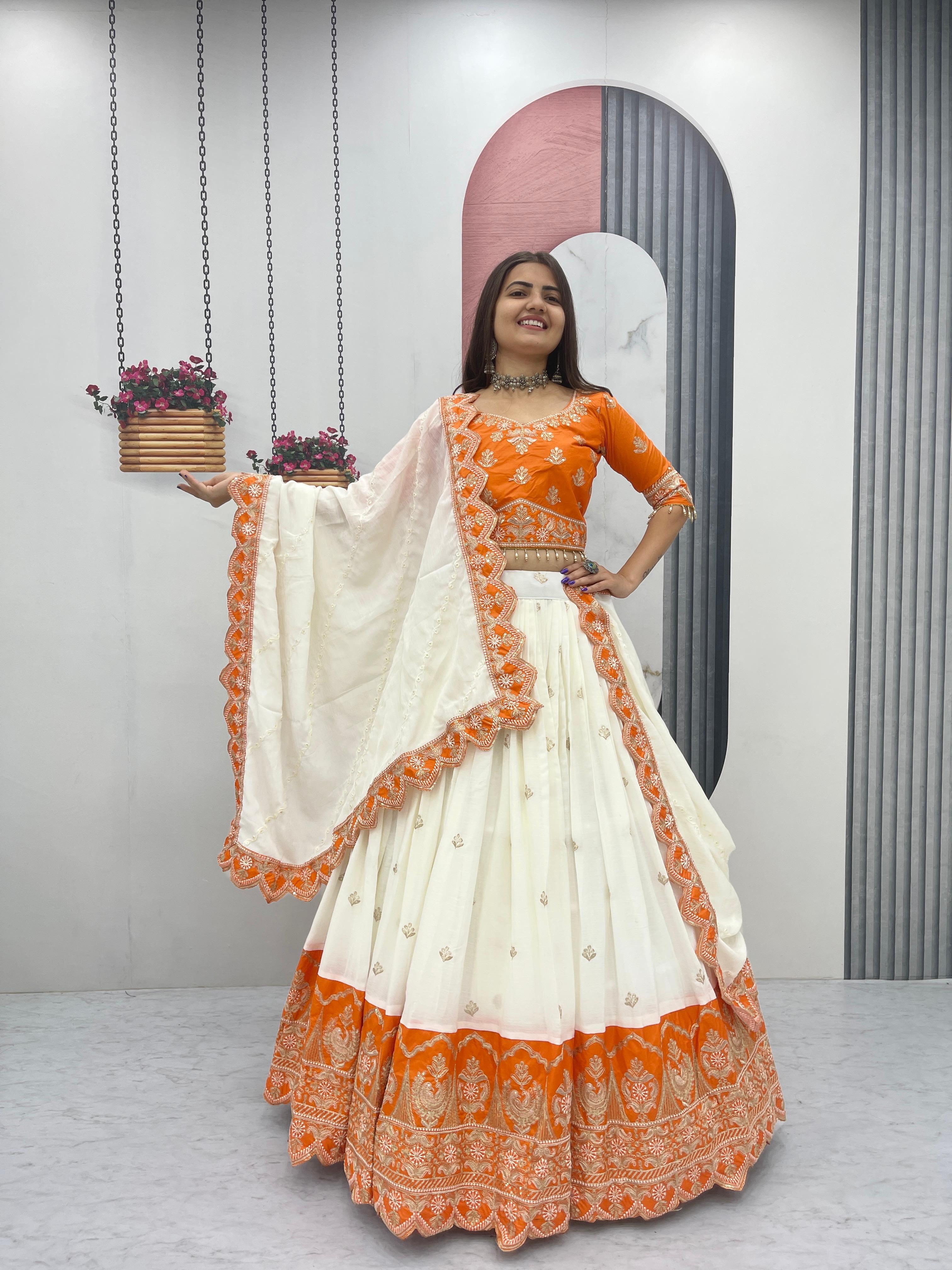 Heavy Chinon Embroidered Cording Sequence Lehenga Choli