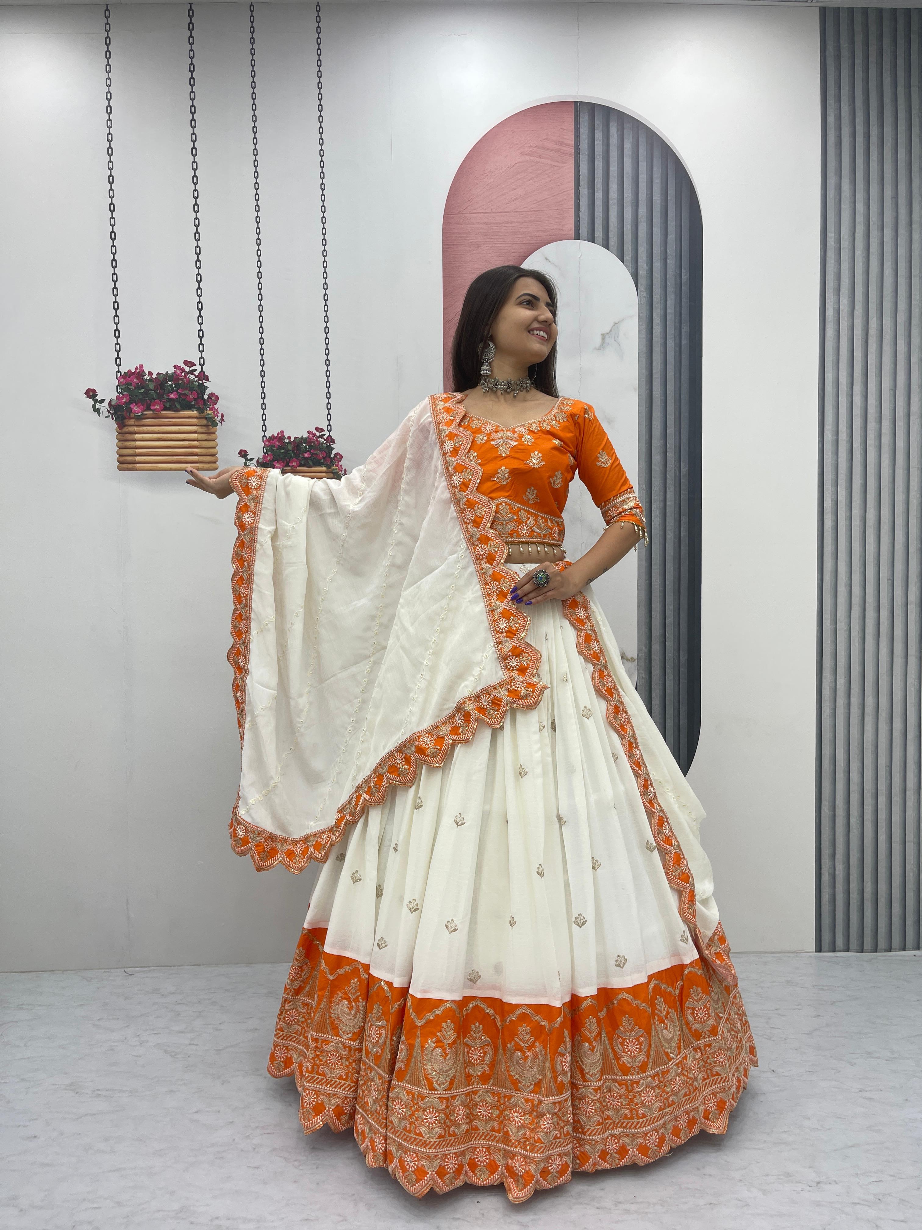 Heavy Chinon Embroidered Cording Sequence Lehenga Choli