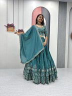 Elegant Chinon Embroidered Thread Work Lehenga Choli with Dupatta