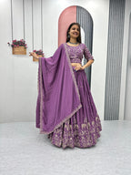 Elegant Chinon Embroidered Thread Work Lehenga Choli with Dupatta