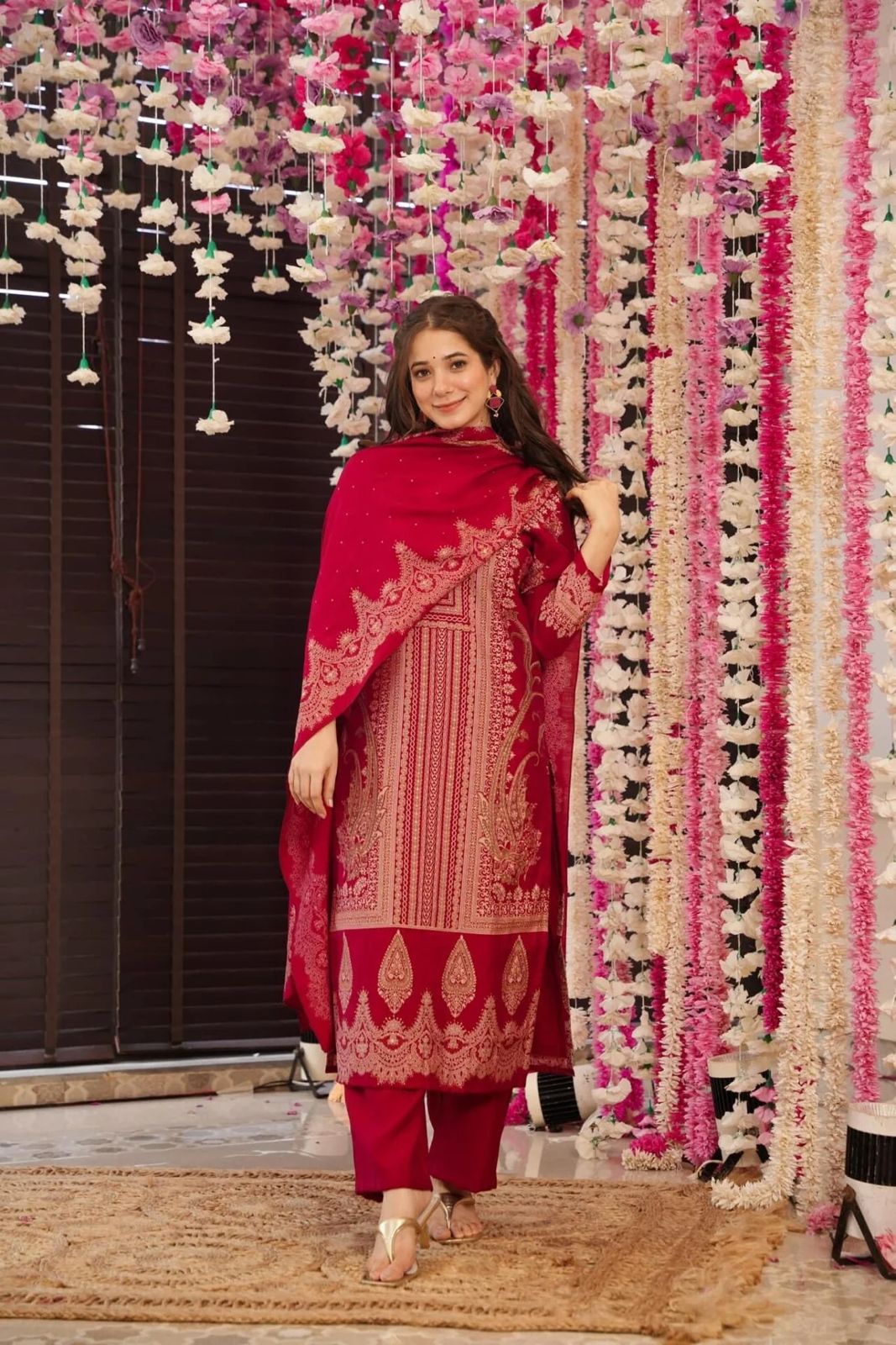 Maroon Printed Salwar Kameez With Dupatta