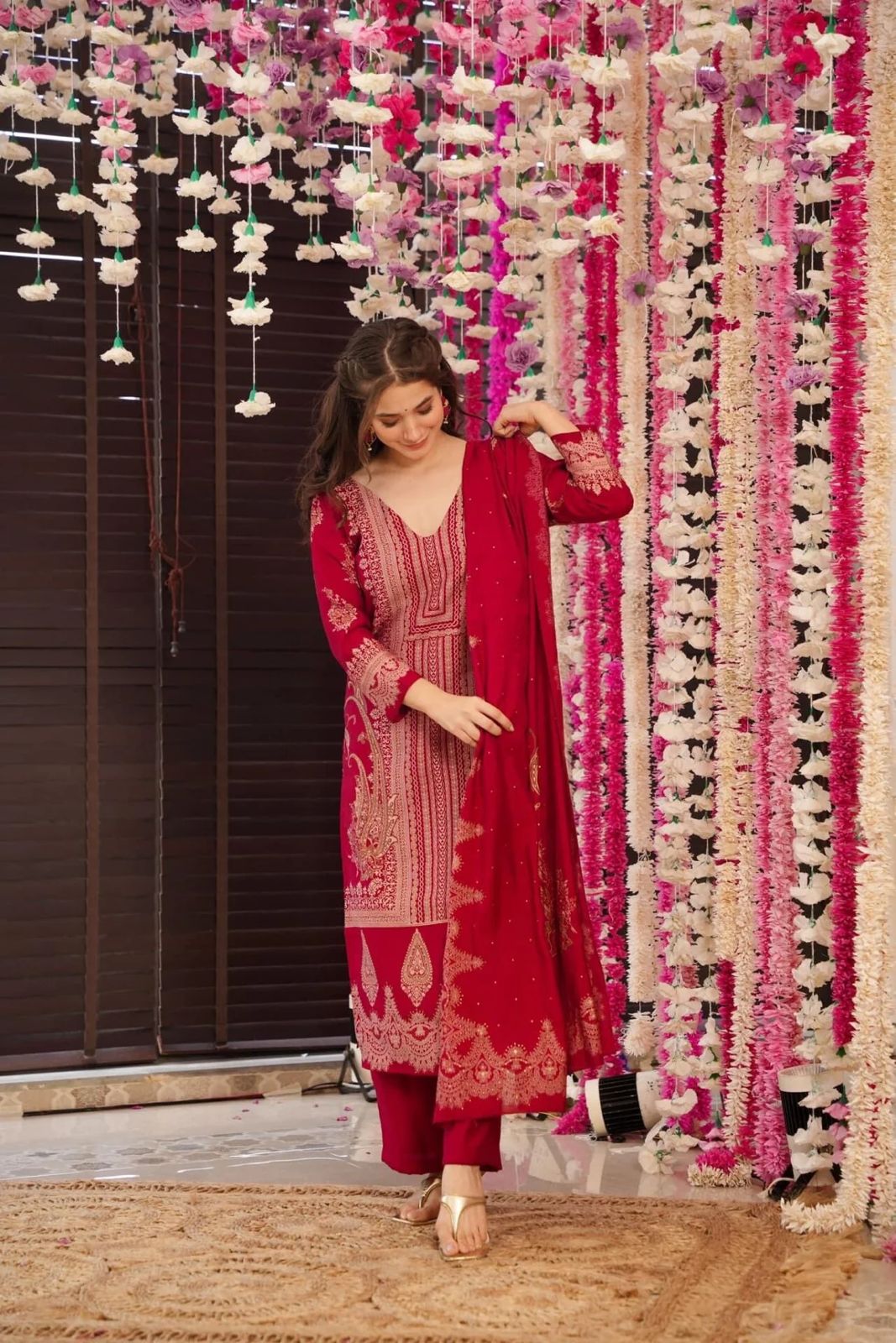 Maroon Printed Salwar Kameez With Dupatta