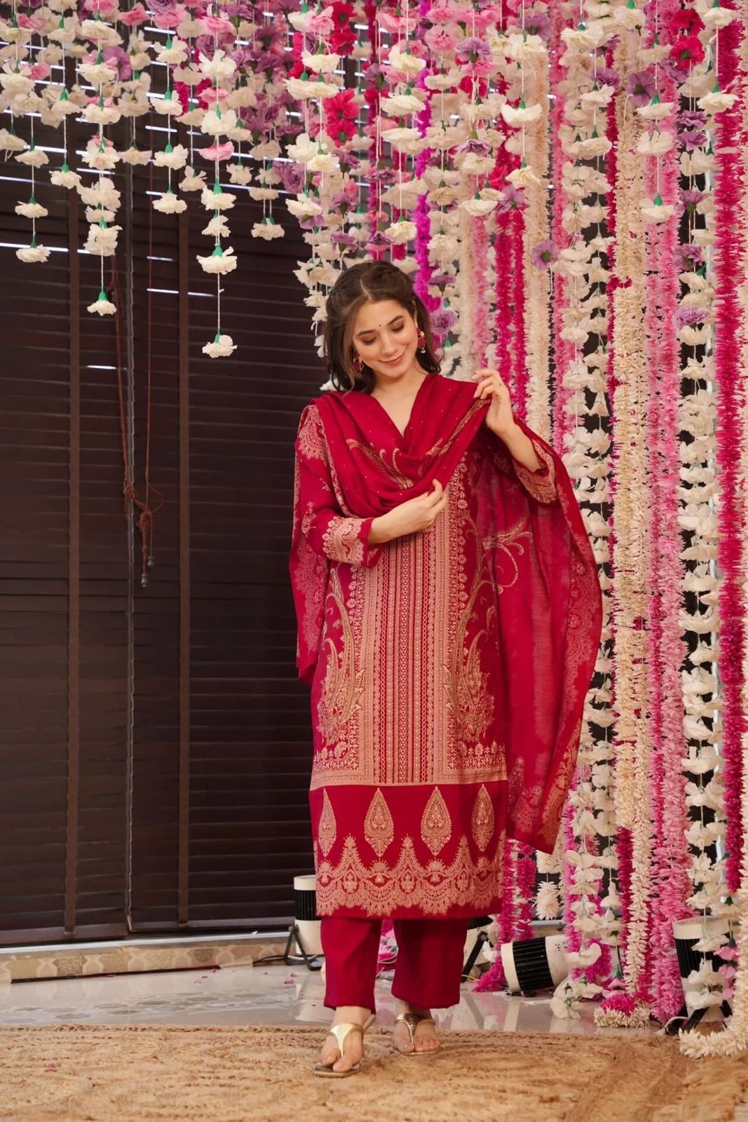 Maroon Printed Salwar Kameez With Dupatta