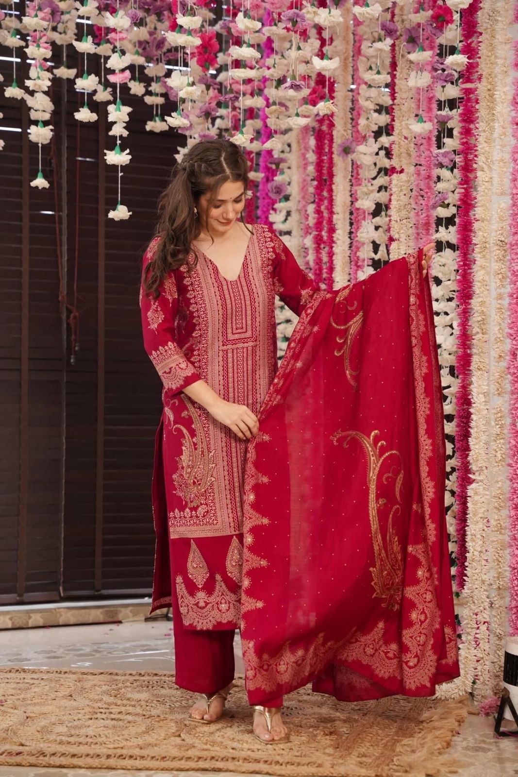 Maroon Printed Salwar Kameez With Dupatta