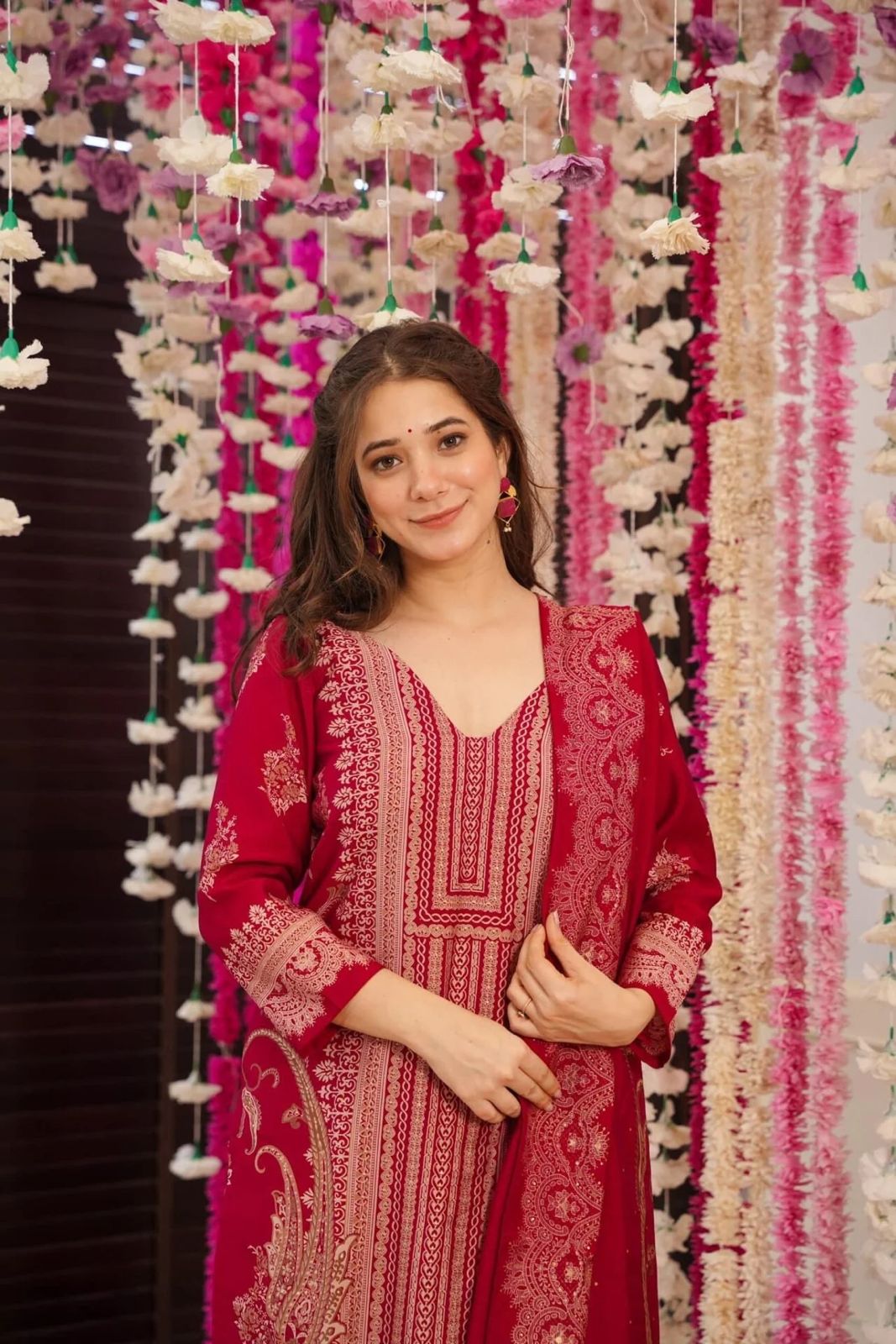 Maroon Printed Salwar Kameez With Dupatta