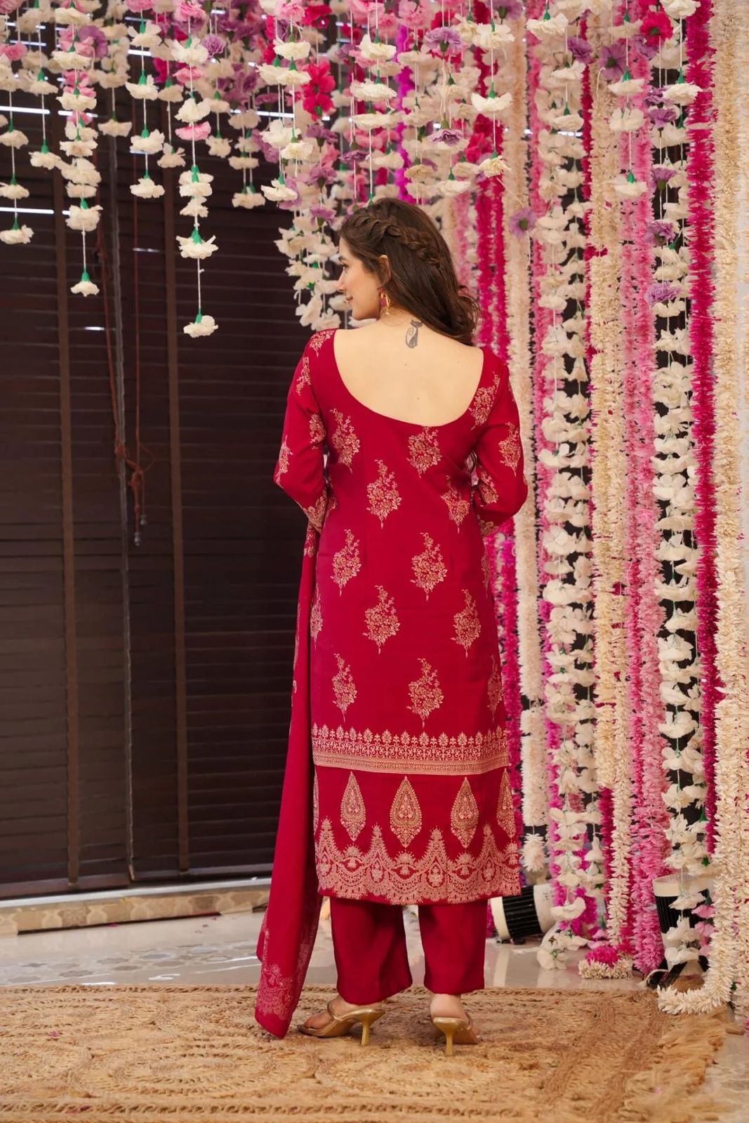 Maroon Printed Salwar Kameez With Dupatta