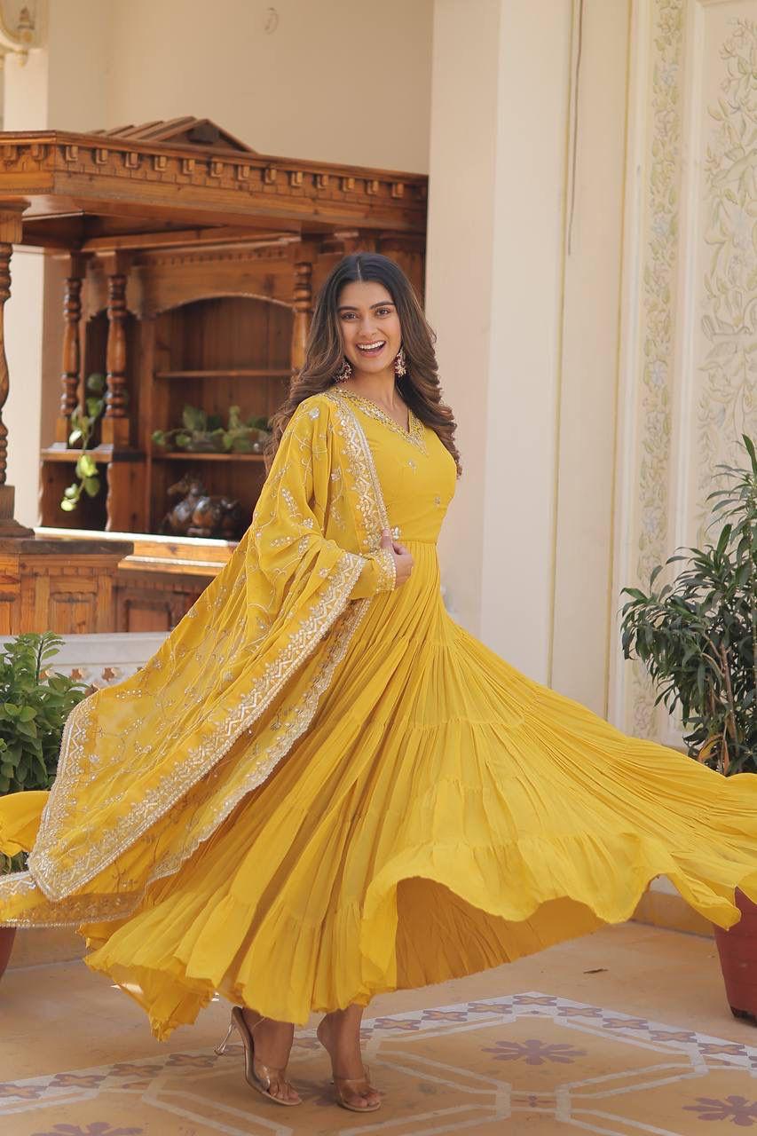 Elegance Unique Embroidered Gown with Dupatta Set