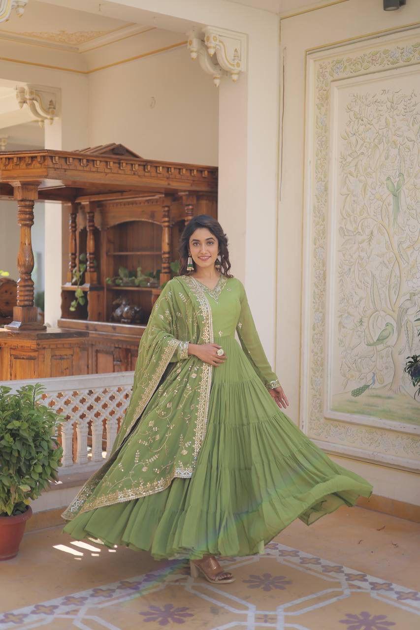 Elegance Unique Embroidered Gown with Dupatta Set