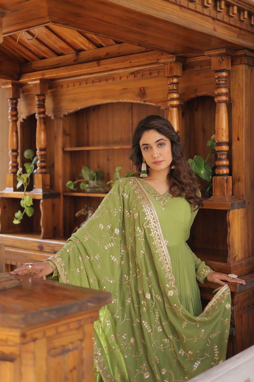 Elegance Unique Embroidered Gown with Dupatta Set