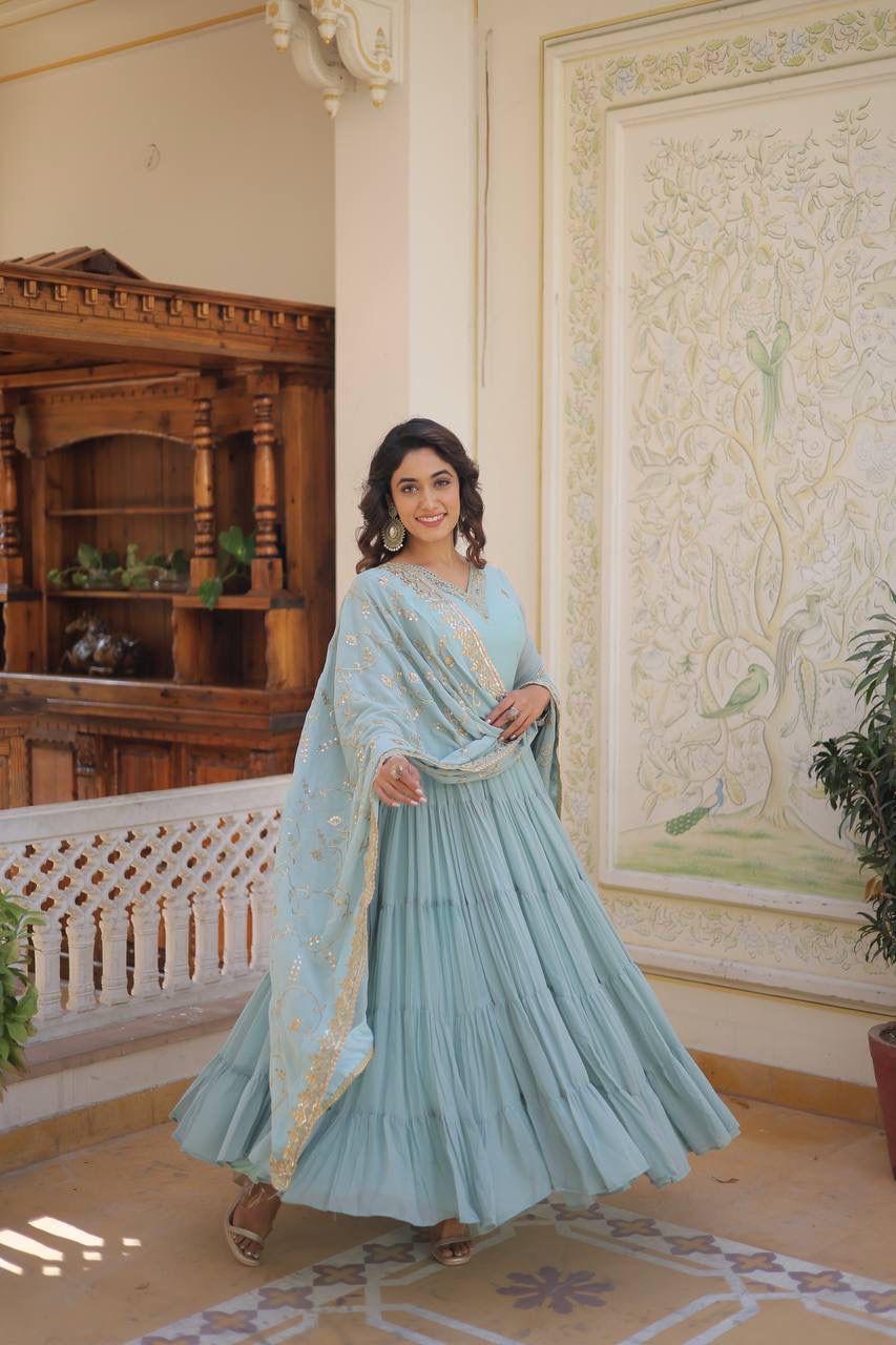 Elegance Unique Embroidered Gown with Dupatta Set