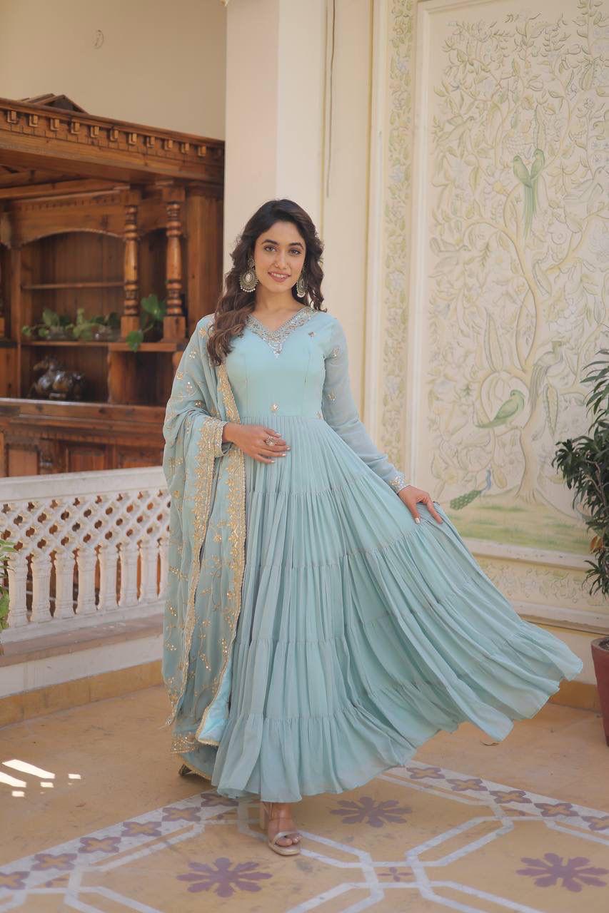 Elegance Unique Embroidered Gown with Dupatta Set