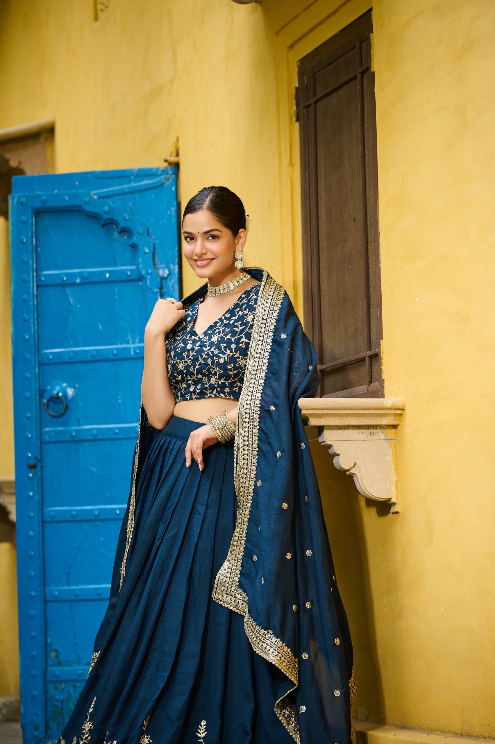 Blue Designer Vichitra Silk Lehenga