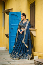 Blue Designer Vichitra Silk Lehenga