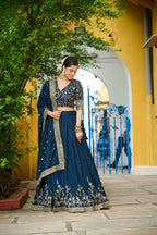 Blue Designer Vichitra Silk Lehenga