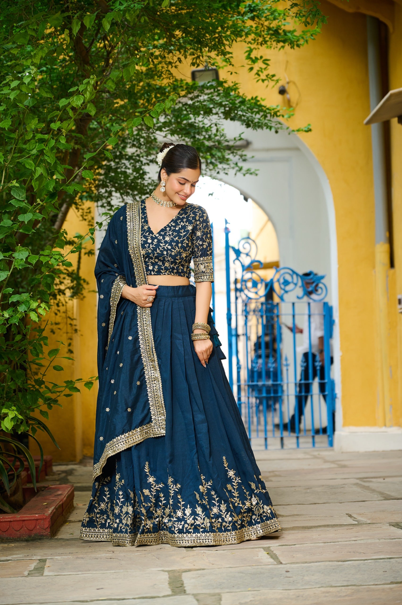 Blue Designer Vichitra Silk Lehenga