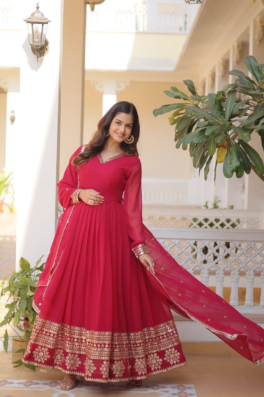 Sparkling Faux Blooming Gown with Embroidered Sequins & Designer Lace Dupatta