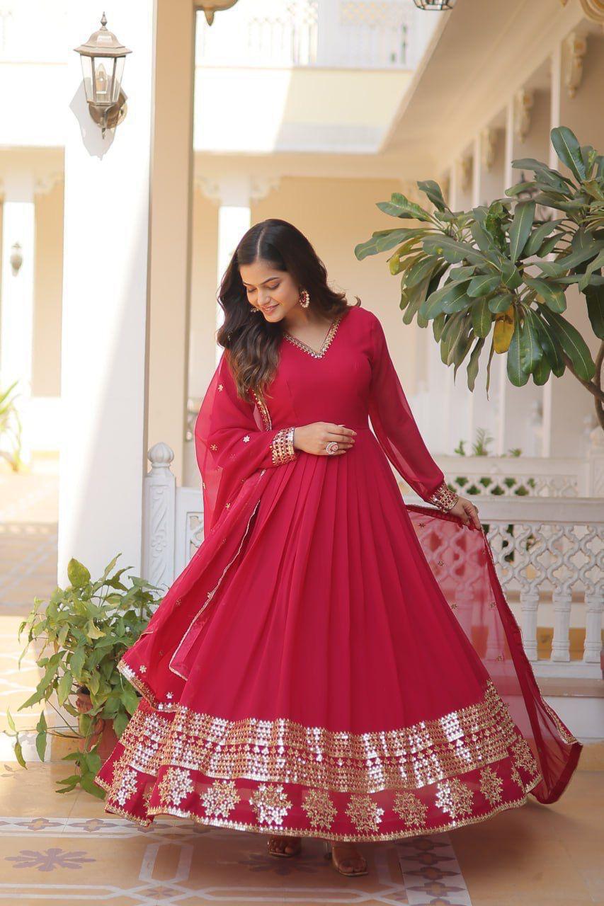 Sparkling Faux Blooming Gown with Embroidered Sequins & Designer Lace Dupatta