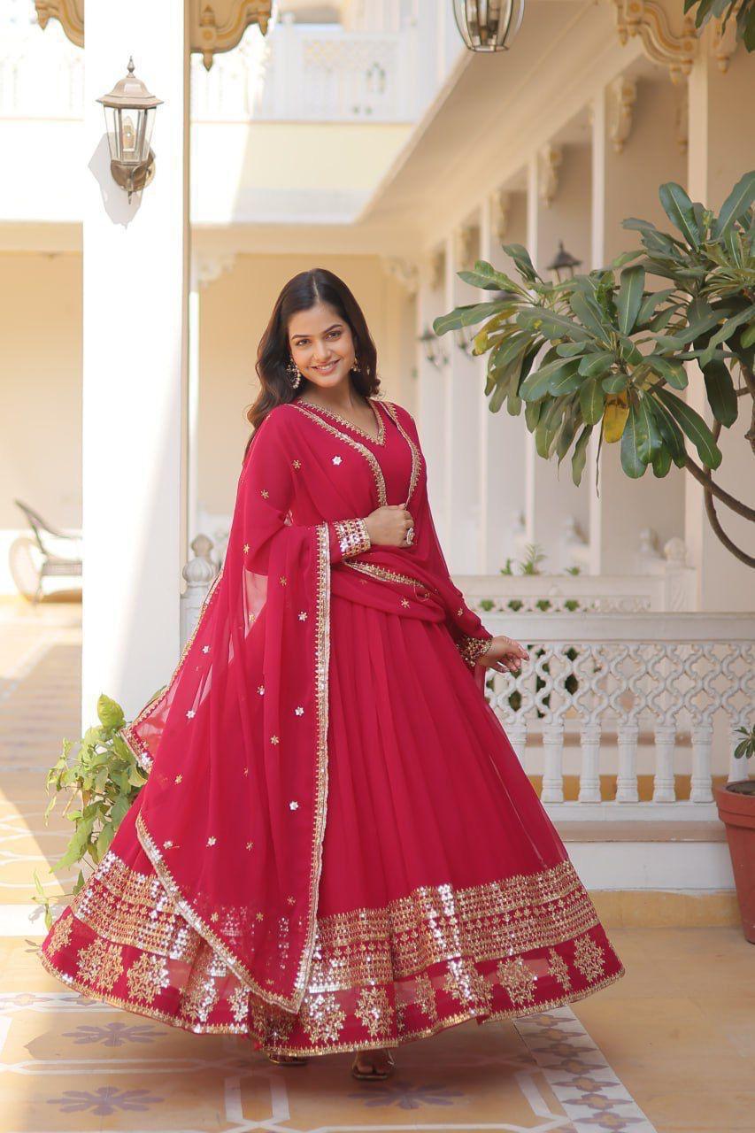 Sparkling Faux Blooming Gown with Embroidered Sequins & Designer Lace Dupatta