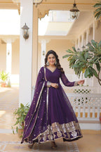 Sparkling Faux Blooming Gown with Embroidered Sequins & Designer Lace Dupatta