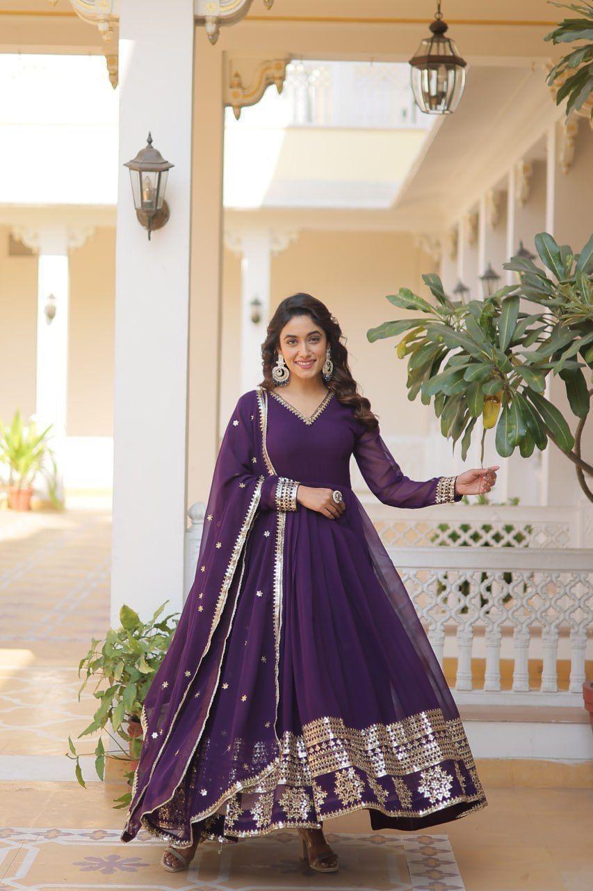 Sparkling Faux Blooming Gown with Embroidered Sequins & Designer Lace Dupatta