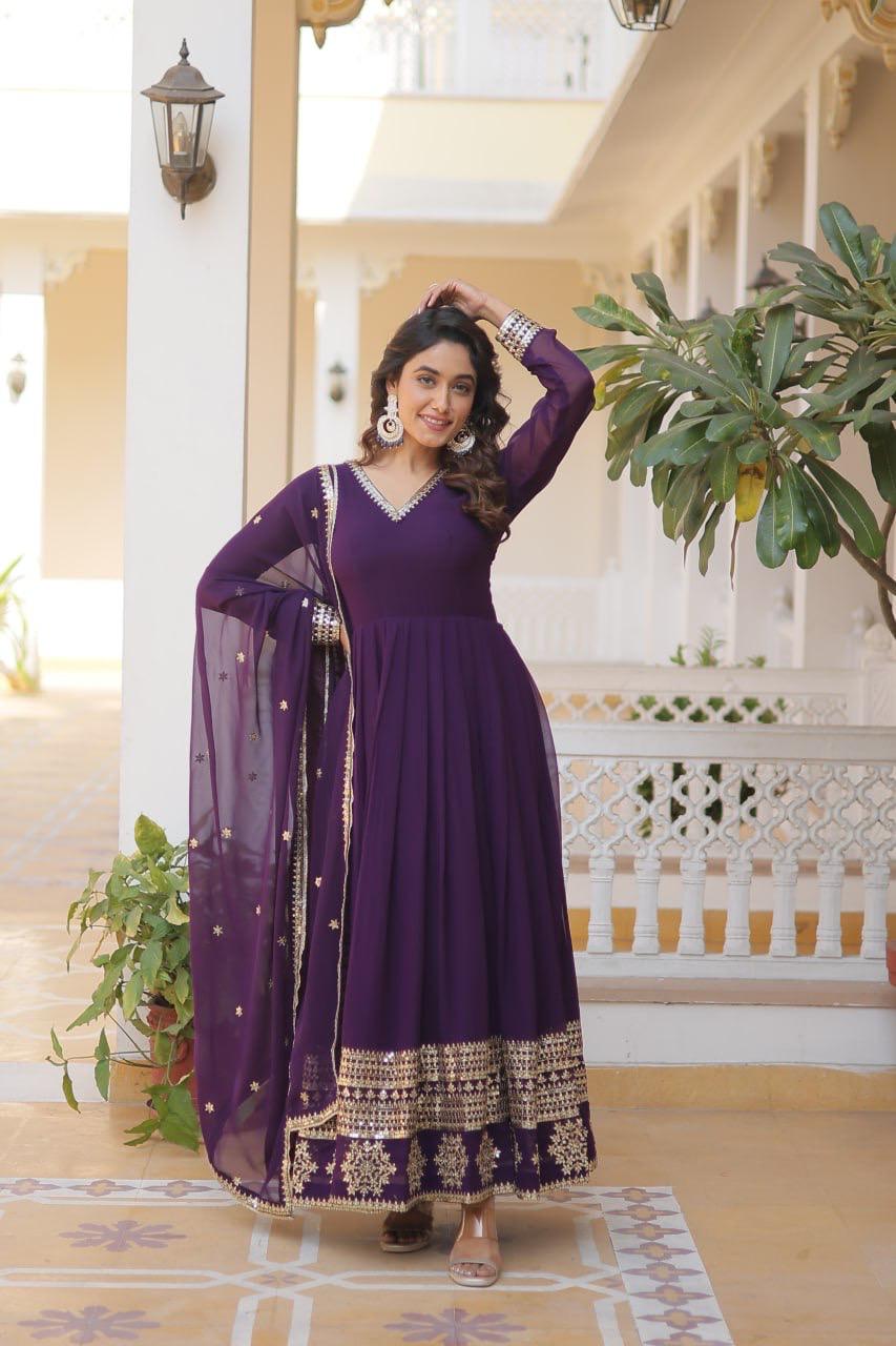 Sparkling Faux Blooming Gown with Embroidered Sequins & Designer Lace Dupatta